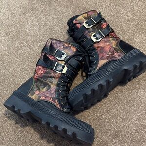 Floral combat Boots